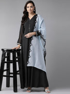 Ahalyaa Black Solid Maxi Dress With Dupatta | Grocsy