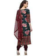 Ahalyaa Green & Burgundy Printed Kurta with Churidar & Dupatta | Grocsy