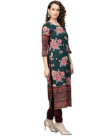 Ahalyaa Green & Burgundy Printed Kurta with Churidar & Dupatta | Grocsy