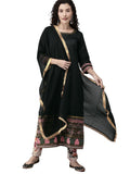 Ahalyaa Women Black & Beige Printed Kurta With Churidar & Dupatta | Grocsy