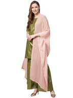Ahalyaa Shimmer Green Cotton Kurta Gharara With Peach Dupatta | Grocsy