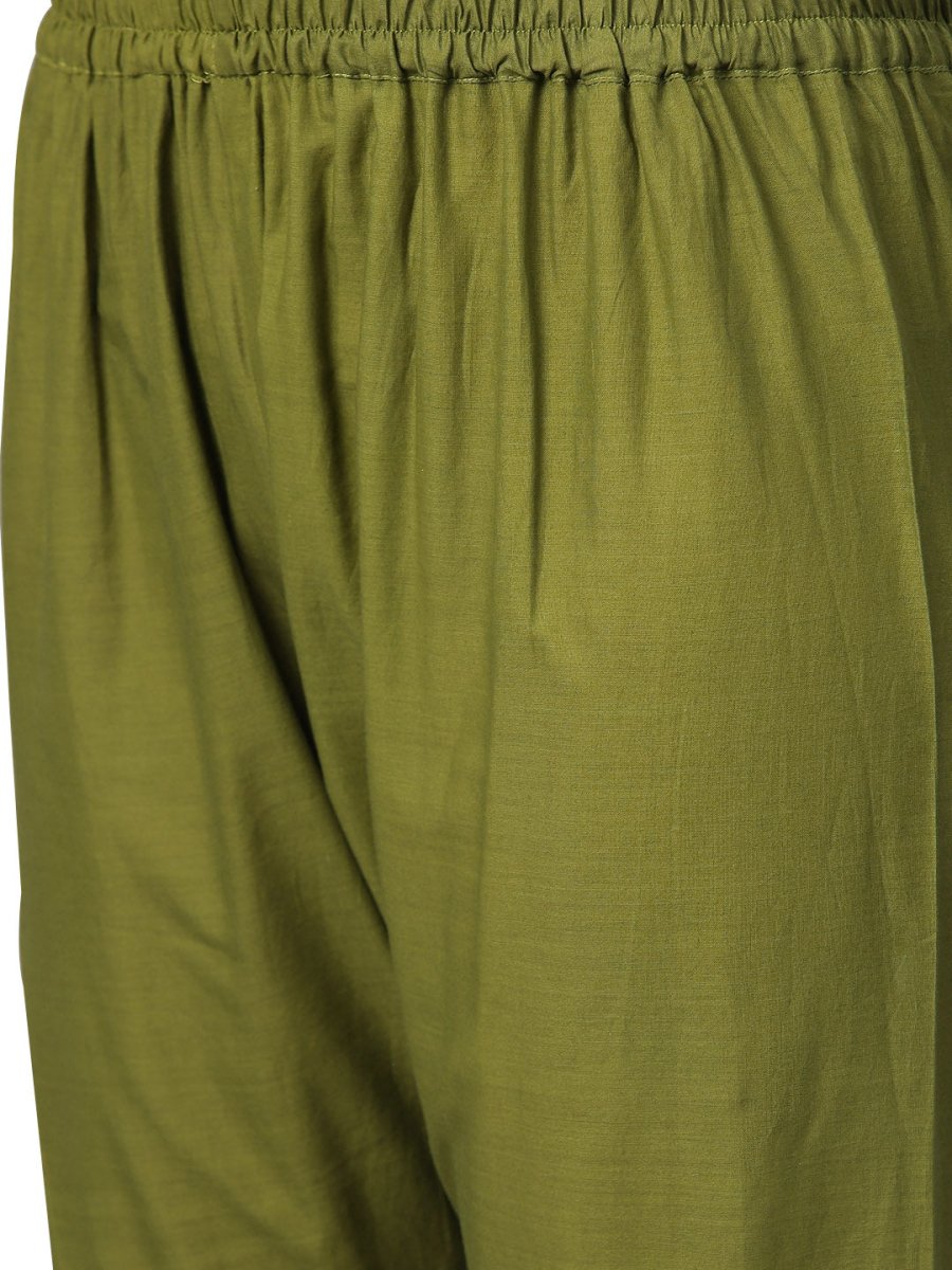 Ahalyaa Shimmer Green Cotton Kurta Gharara With Peach Dupatta | Grocsy
