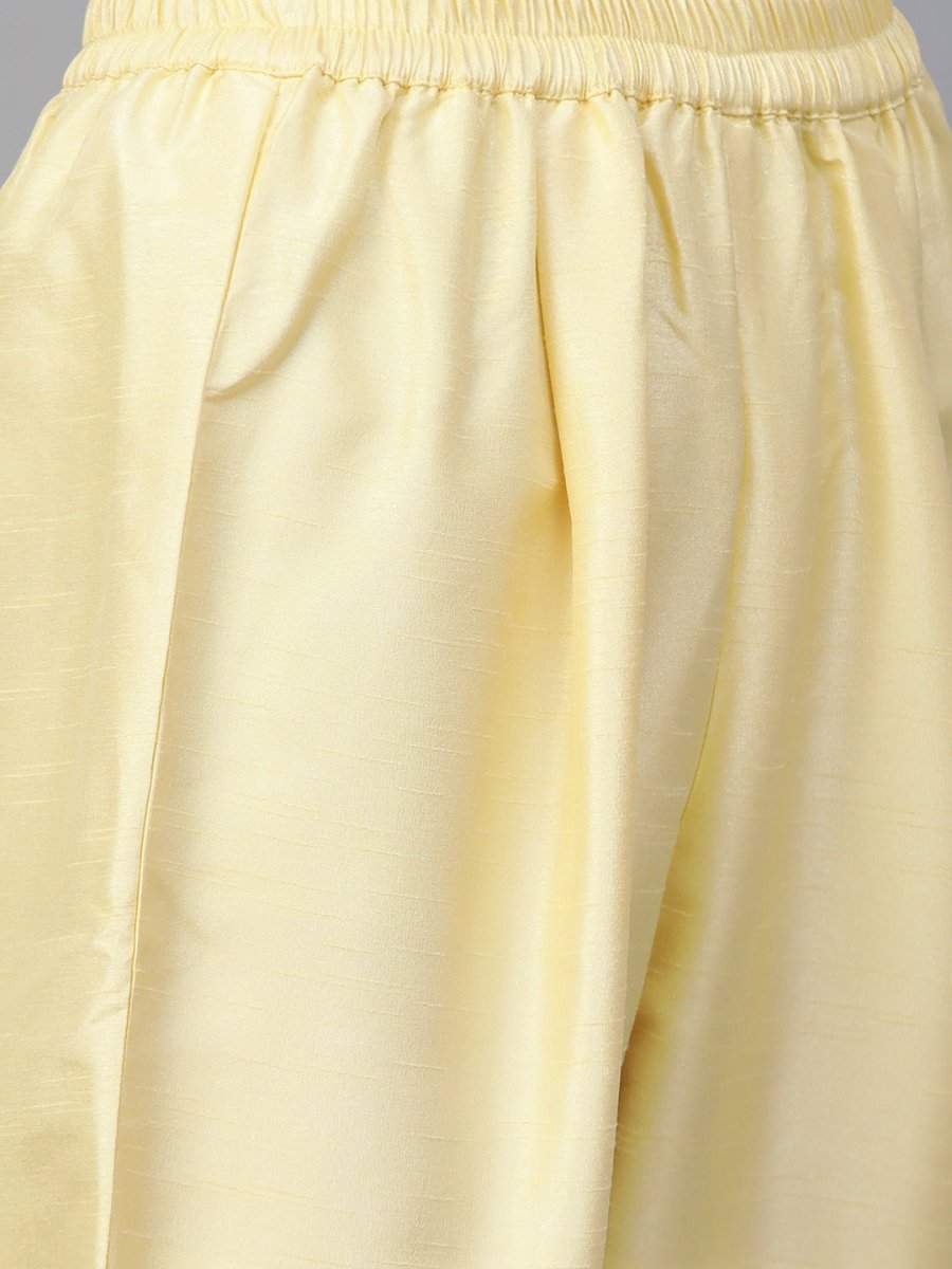 Ahalyaa Yellow & Pink Solid Kurta with Trousers & Floral Dupatta | Grocsy