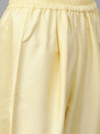 Ahalyaa Yellow & Pink Solid Kurta with Trousers & Floral Dupatta | Grocsy