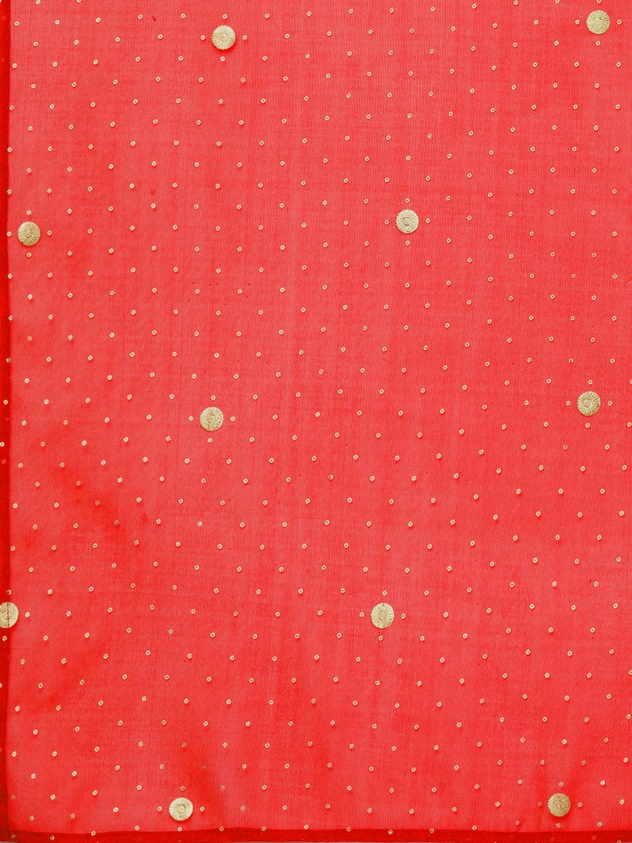Ahalyaa Women Peach-Coloured & Red Screen Bandhani Printed Kurta with Trousers & Dupatta | Grocsy