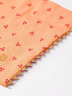 Ahalyaa Women Peach-Coloured & Red Screen Bandhani Printed Kurta with Trousers & Dupatta | Grocsy