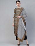 Ahalyaa Black & Golden Screen Printed Kurta with Trousers & Chevron Dupatta | Grocsy