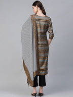 Ahalyaa Black & Golden Screen Printed Kurta with Trousers & Chevron Dupatta | Grocsy