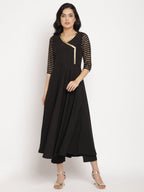 Ahalyaa Women Black Printed Angrakha Kurta With Trousers & Dupatta | Grocsy