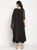 Ahalyaa Women Black Printed Angrakha Kurta With Trousers & Dupatta | Grocsy