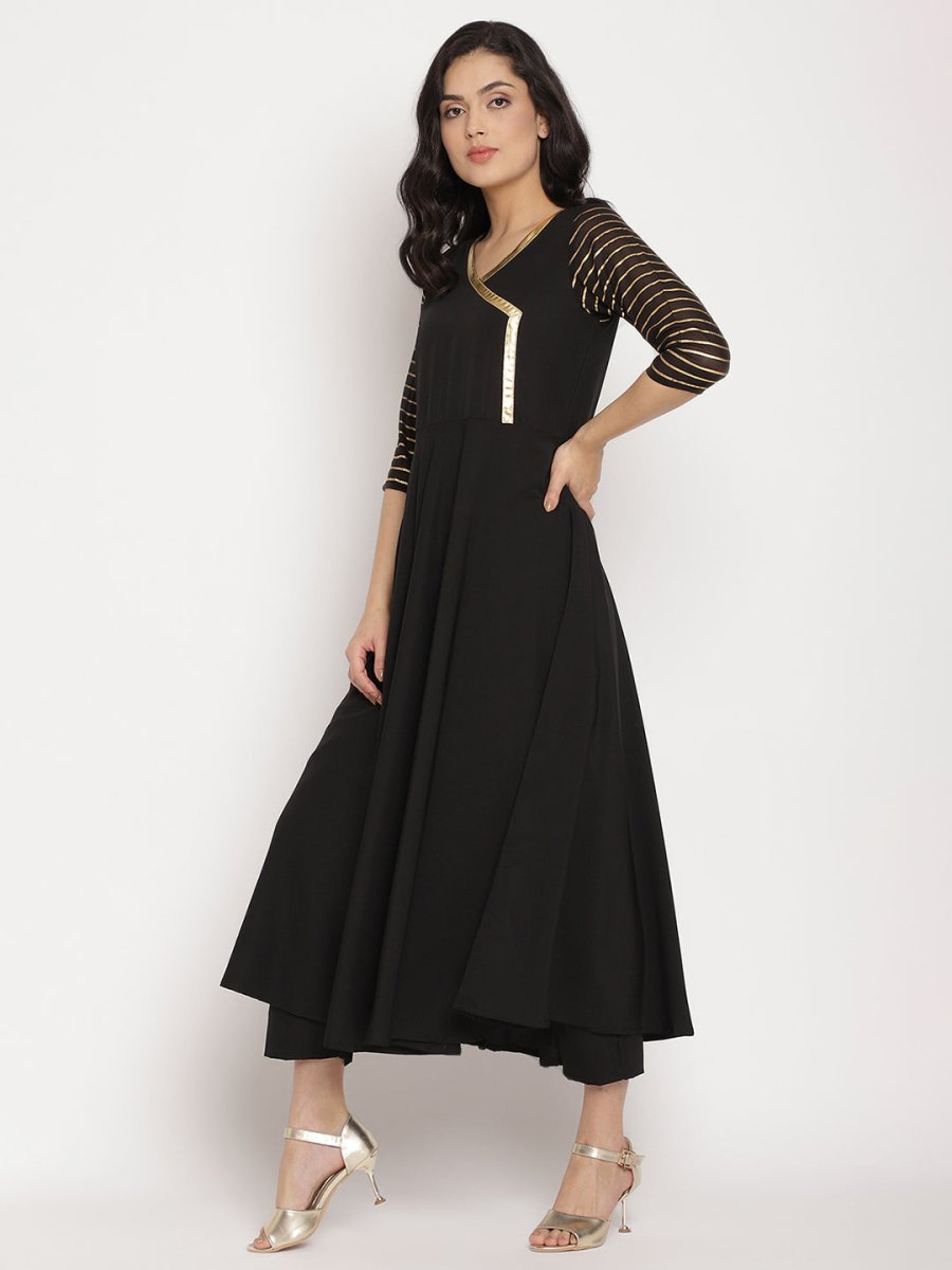 Ahalyaa Women Black Printed Angrakha Kurta With Trousers & Dupatta | Grocsy