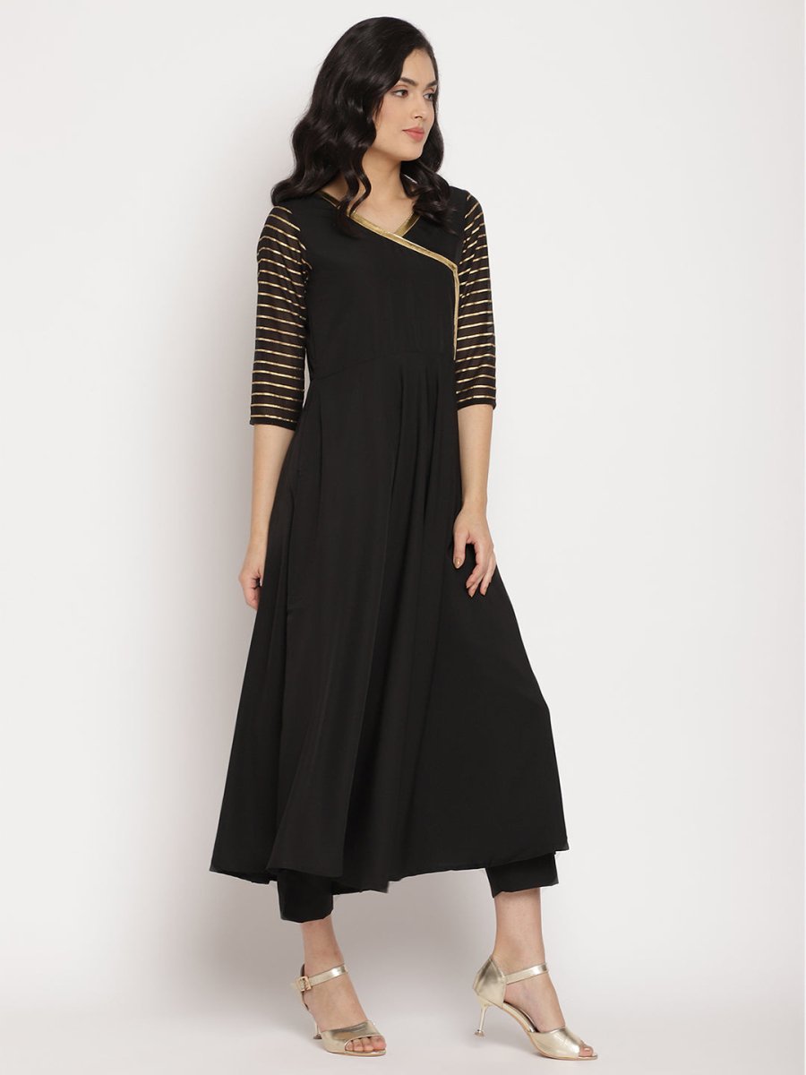 Ahalyaa Women Black Printed Angrakha Kurta With Trousers & Dupatta | Grocsy