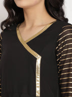 Ahalyaa Women Black Printed Angrakha Kurta With Trousers & Dupatta | Grocsy