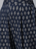 Ahalyaa Women Navy Blue Printed Regular Kurta With Trousers & Dupatta | Grocsy