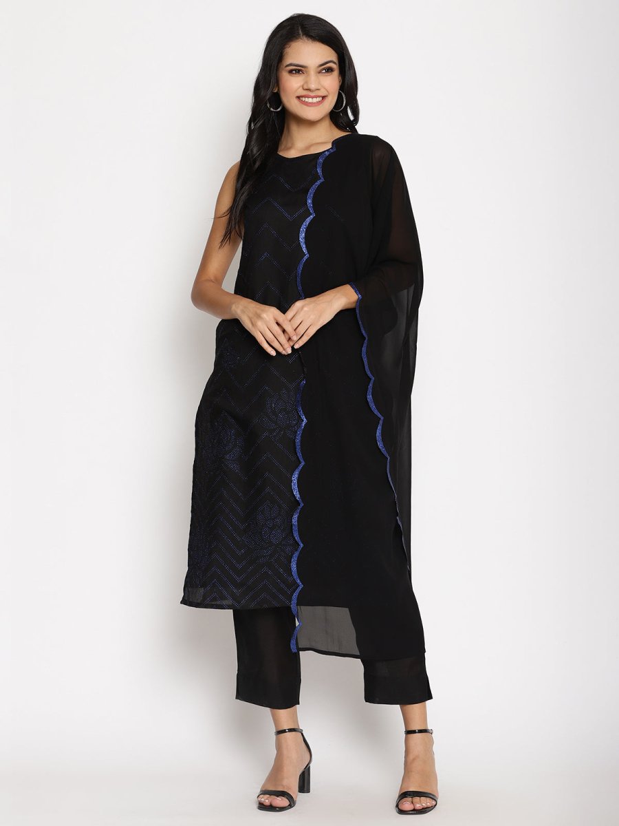 Ahalyaa Chanderi Kurta Pant With Dupatta Set | Grocsy