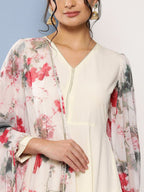 Ahalyaa Women Off White Floral Empire Gotta Patti Kurta with Trousers & With Dupatta | Grocsy