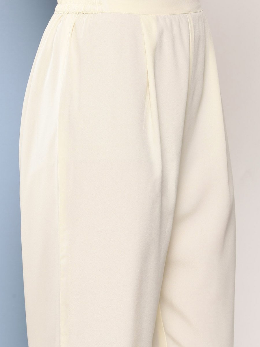 Ahalyaa Women Off White Floral Empire Gotta Patti Kurta with Trousers & With Dupatta | Grocsy