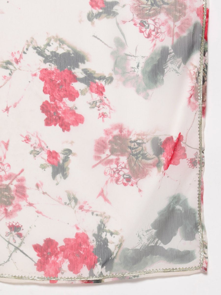 Ahalyaa Women Off White Floral Empire Gotta Patti Kurta with Trousers & With Dupatta | Grocsy