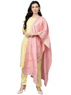 Ahalyaa Pastel Lemon & Pink Kurta Set For Women | Grocsy