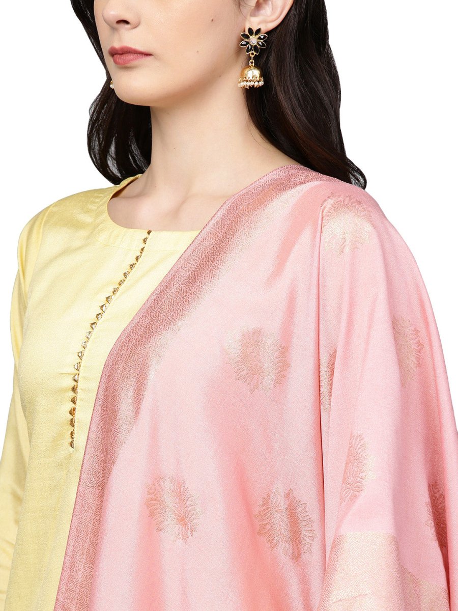 Ahalyaa Pastel Lemon & Pink Kurta Set For Women | Grocsy