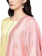 Ahalyaa Pastel Lemon & Pink Kurta Set For Women | Grocsy