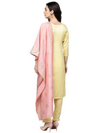 Ahalyaa Pastel Lemon & Pink Kurta Set For Women | Grocsy