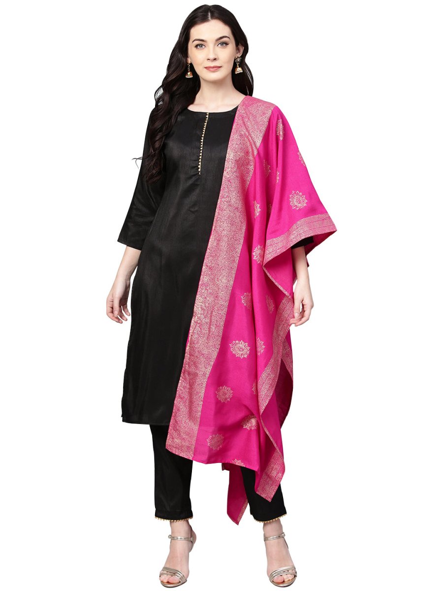 Ahalyaa Black With Bright Pink Kurta Set | Grocsy