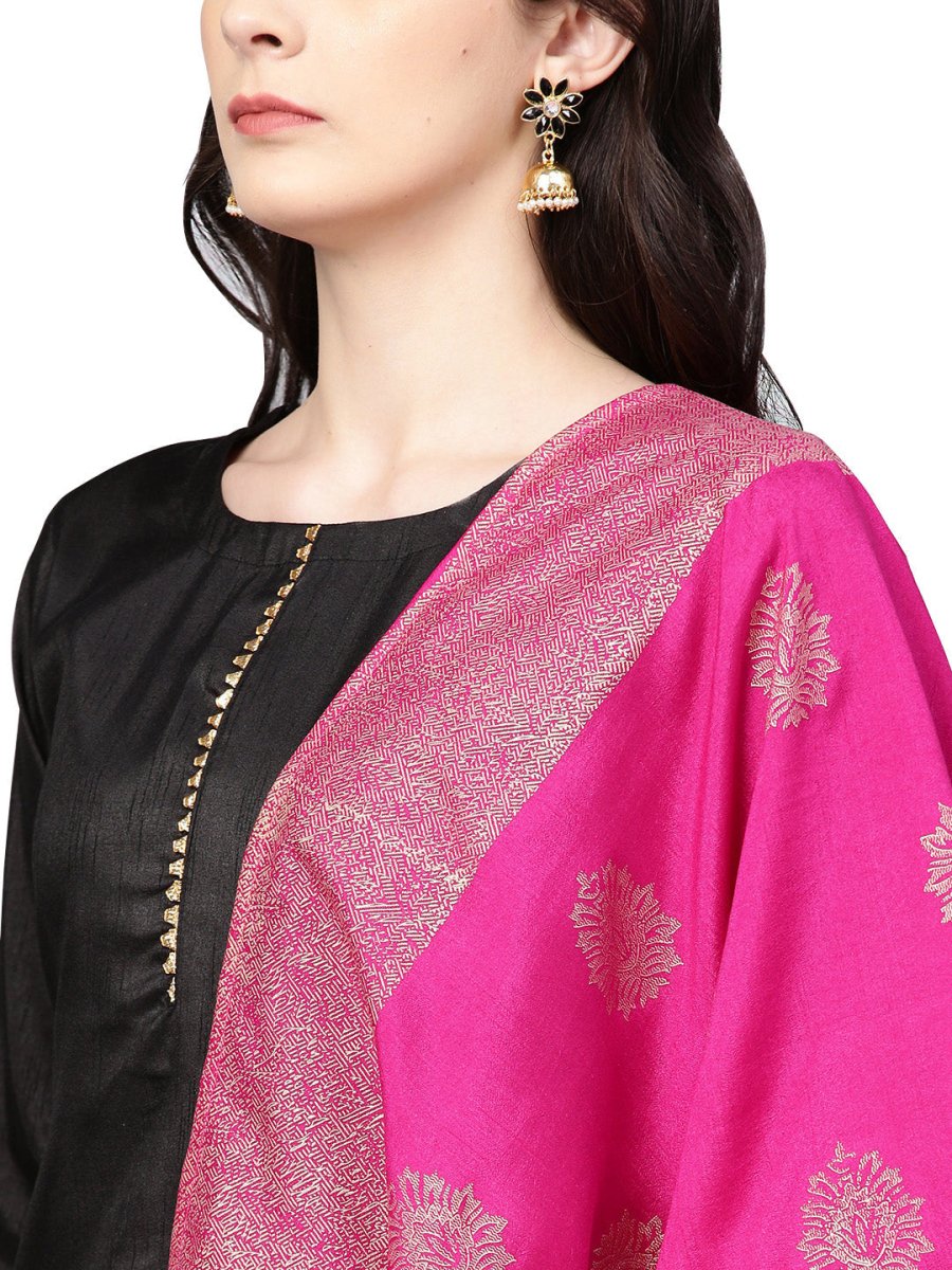 Ahalyaa Black With Bright Pink Kurta Set | Grocsy