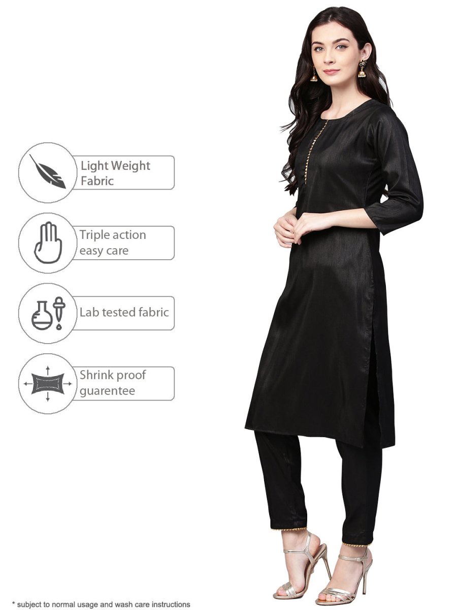 Ahalyaa Black With Bright Pink Kurta Set | Grocsy