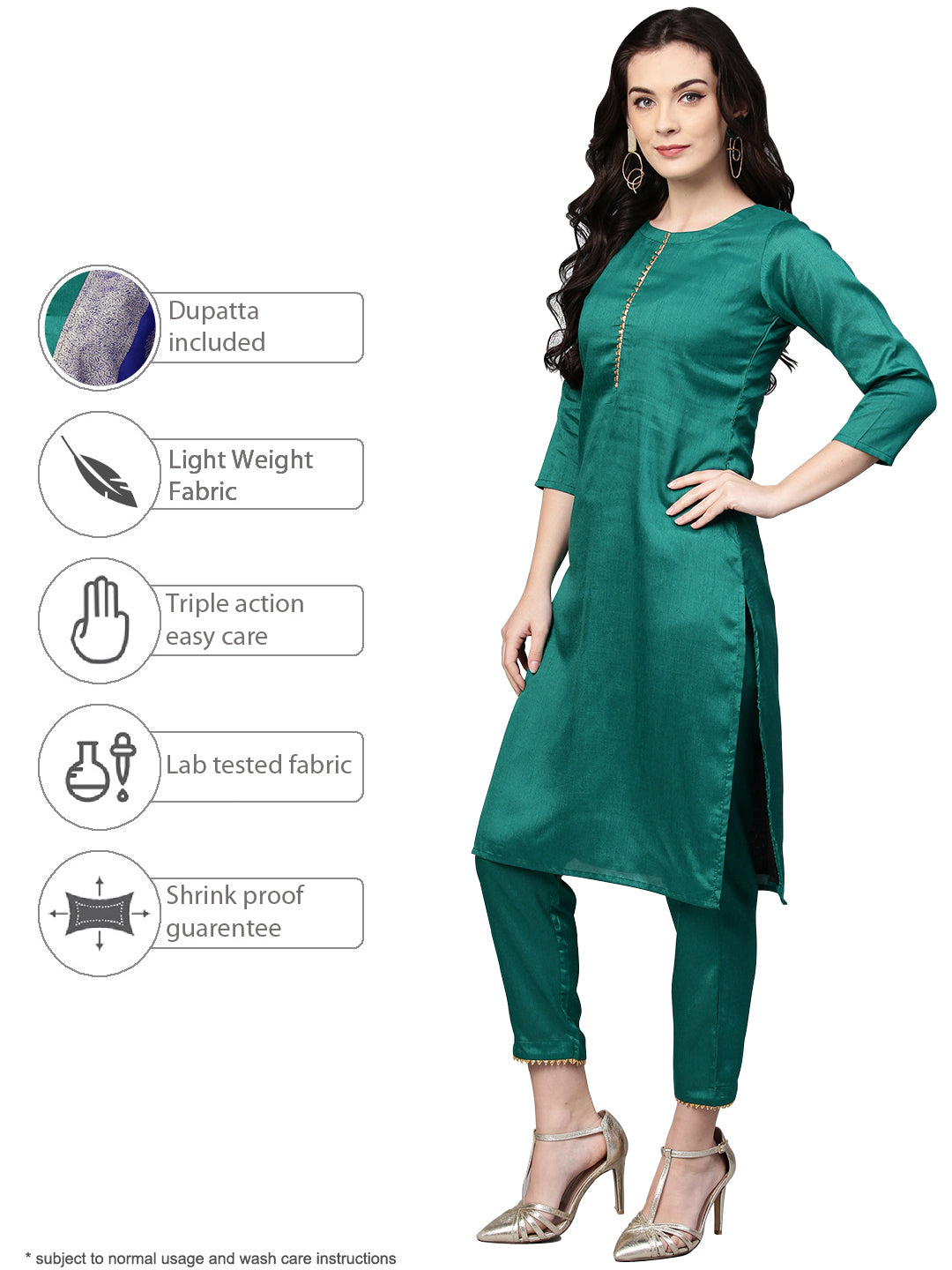 Indian Clothing Ahalyaa Green Solid Kurta with Trousers & Dupatta | Grocsy