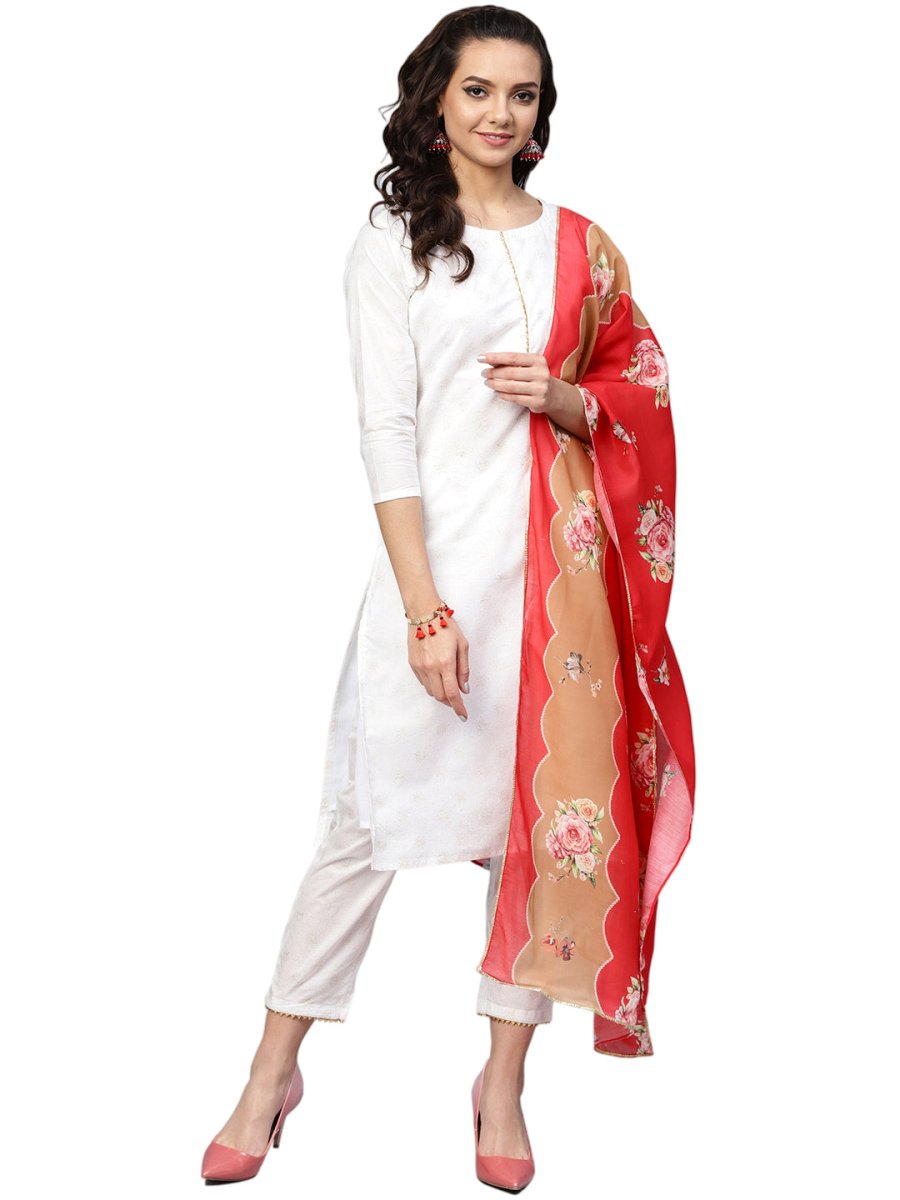 Ahalyaa White Straight Cotton Kurta Set | Grocsy