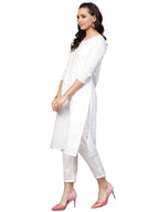 Ahalyaa White Straight Cotton Kurta Set | Grocsy