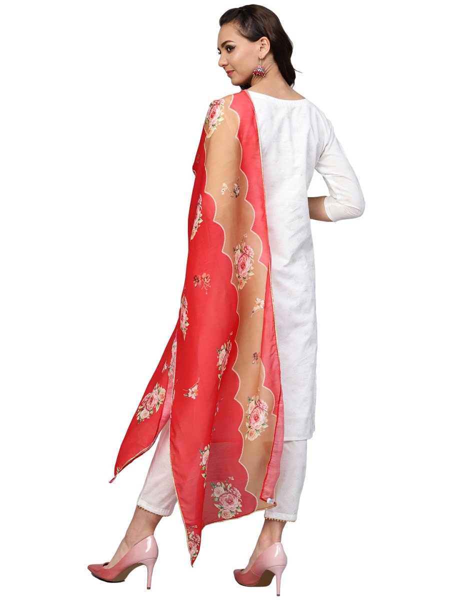 Ahalyaa White Straight Cotton Kurta Set | Grocsy