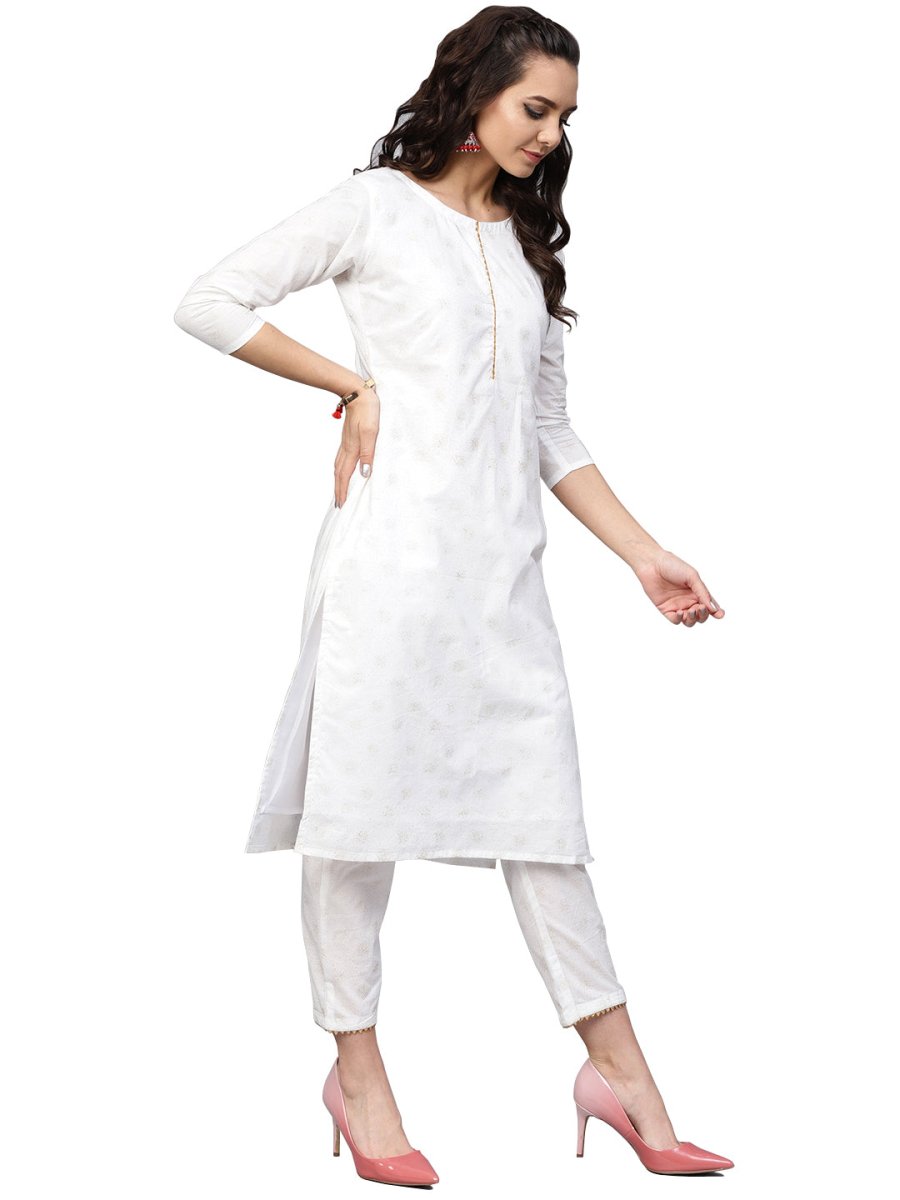 Ahalyaa White Straight Cotton Kurta Set | Grocsy