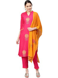Ahalyaa Fuchsia Viscose Rayon Straight Kurta Set | Grocsy