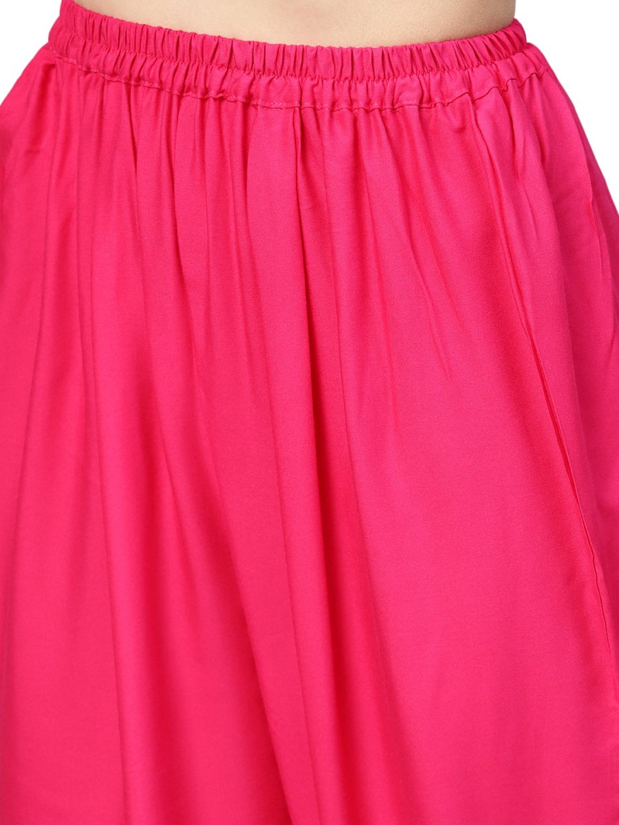 Ahalyaa Fuchsia Viscose Rayon Straight Kurta Set | Grocsy