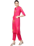 Ahalyaa Fuchsia Viscose Rayon Straight Kurta Set | Grocsy