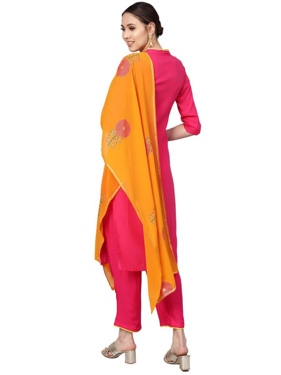 Ahalyaa Fuchsia Viscose Rayon Straight Kurta Set | Grocsy