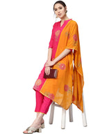 Ahalyaa Fuchsia Viscose Rayon Straight Kurta Set | Grocsy