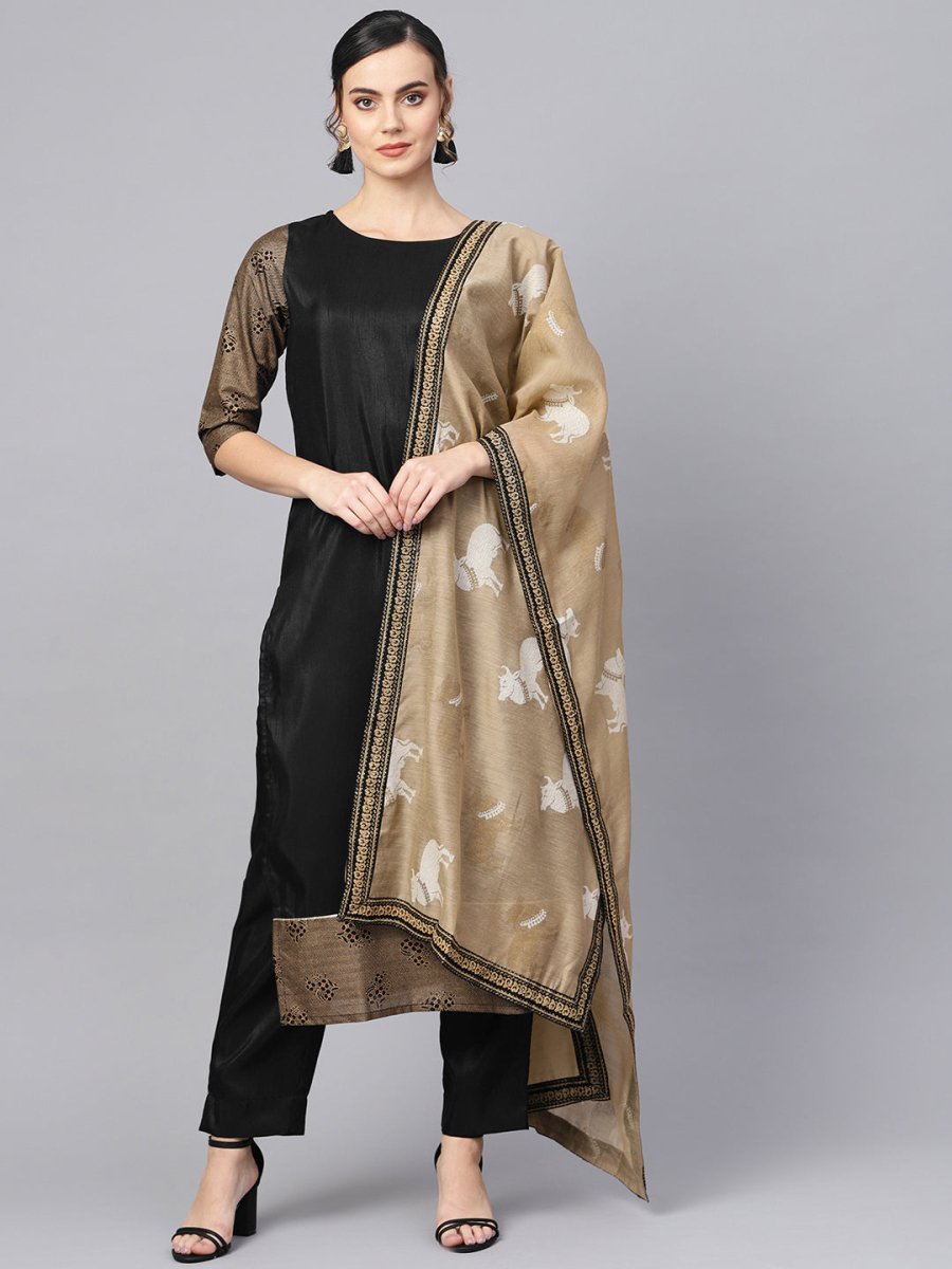 Ahalyaa Black Solid Kurta with Trousers & Dupatta | Grocsy