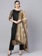 Ahalyaa Black Solid Kurta with Trousers & Dupatta | Grocsy
