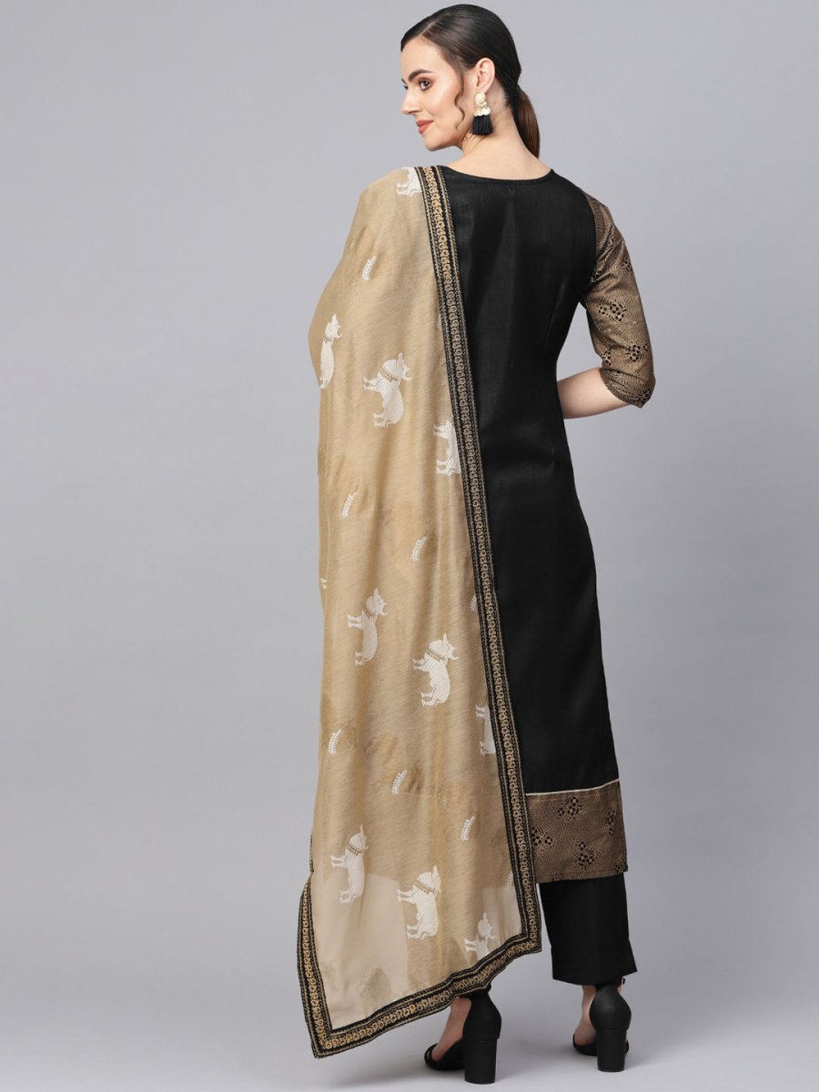 Ahalyaa Black Solid Kurta with Trousers & Dupatta | Grocsy