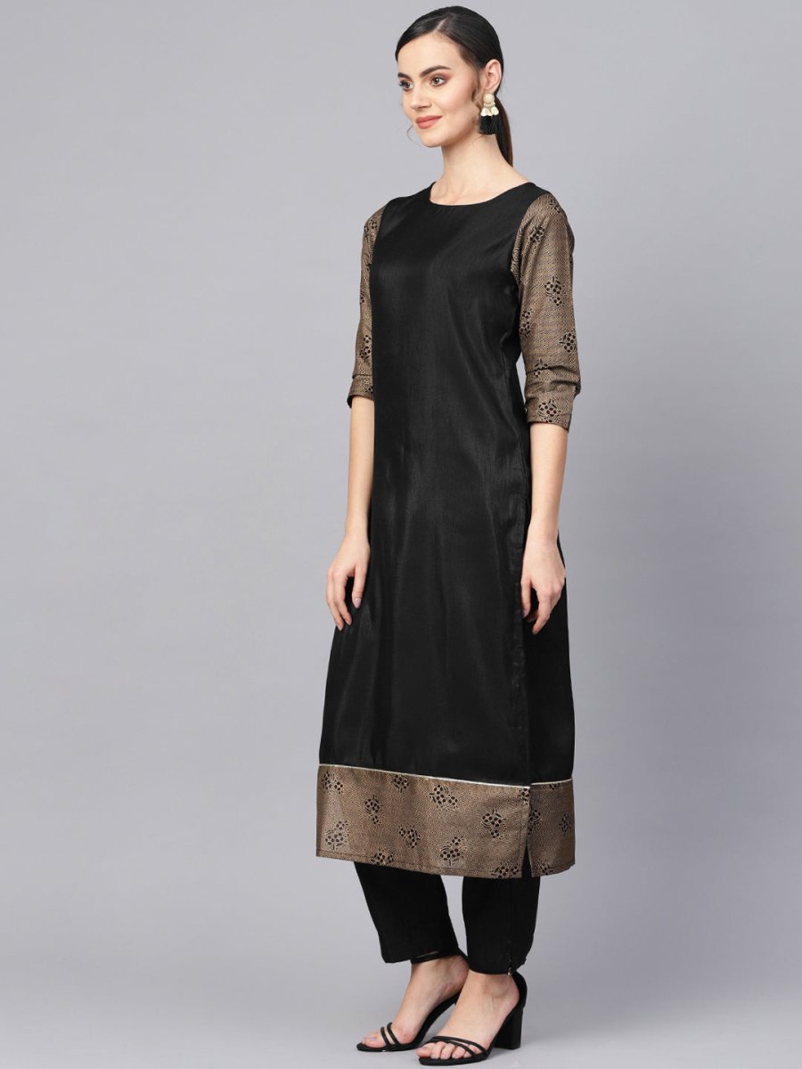 Ahalyaa Black Solid Kurta with Trousers & Dupatta | Grocsy