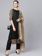 Ahalyaa Black Solid Kurta with Trousers & Dupatta | Grocsy