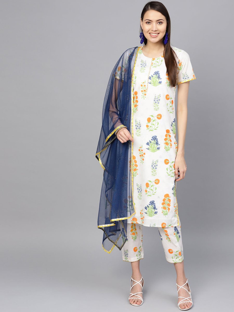 Ahalyaa Women Off white Printed Beautiful Kurta Set | Grocsy