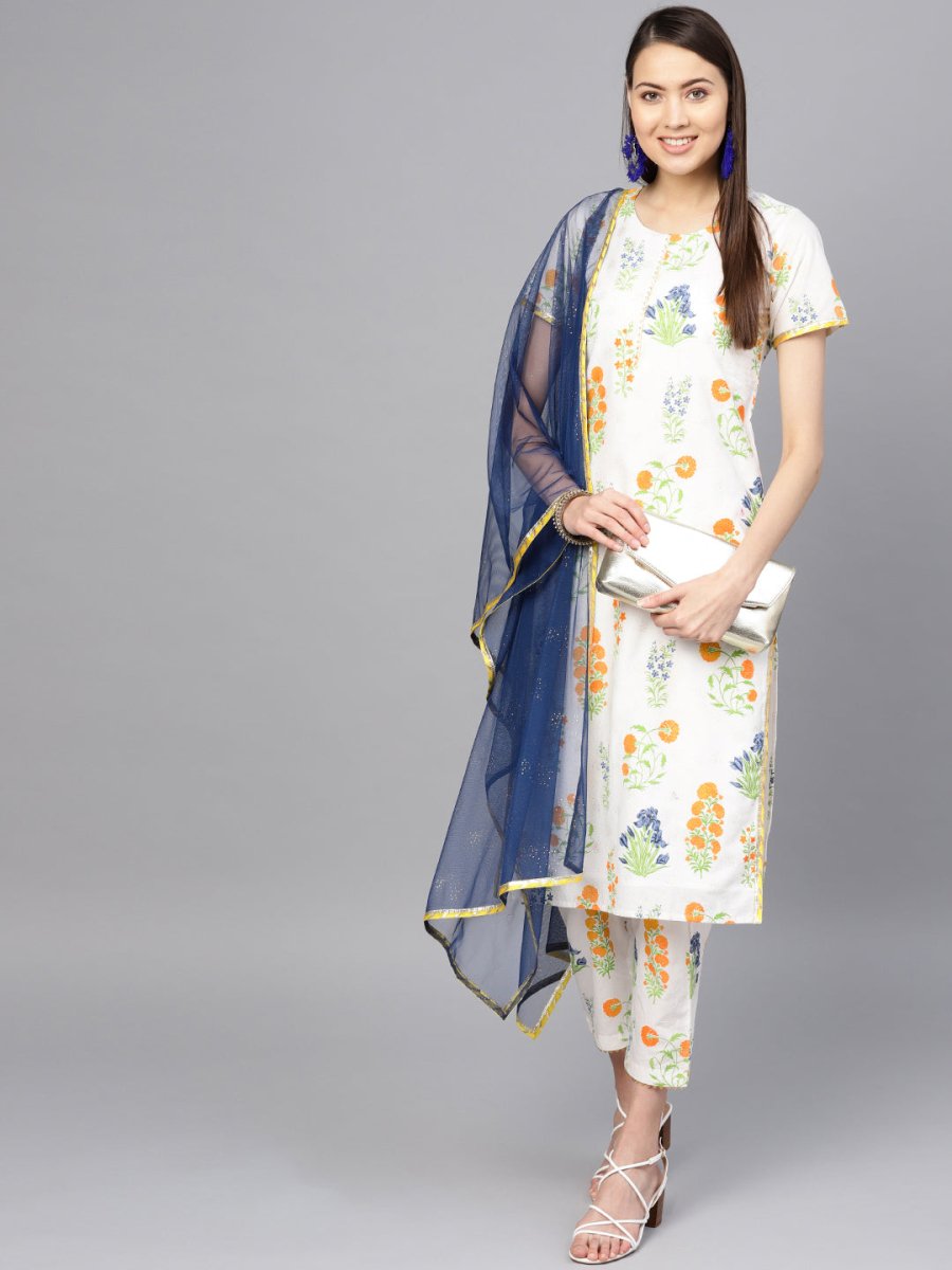 Ahalyaa Women Off white Printed Beautiful Kurta Set | Grocsy