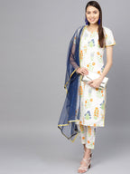 Ahalyaa Women Off white Printed Beautiful Kurta Set | Grocsy