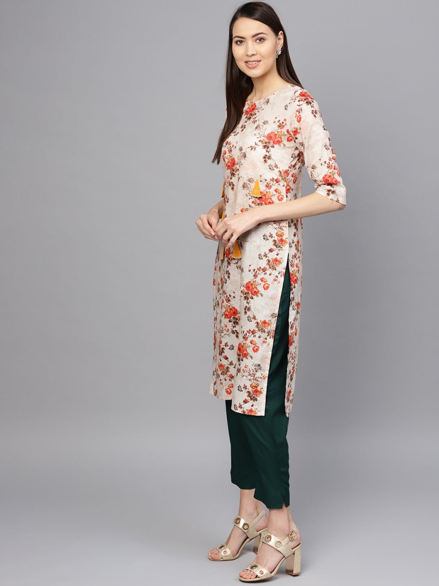 Ahalyaa Off White Printed Kurta Set | Grocsy