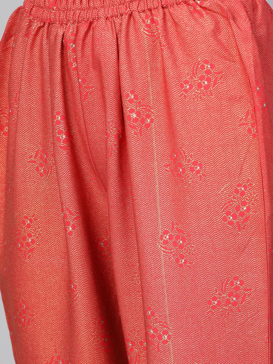 Ahalyaa Women Red & Golden Printed Kurta with Trousers & Dupatta | Grocsy