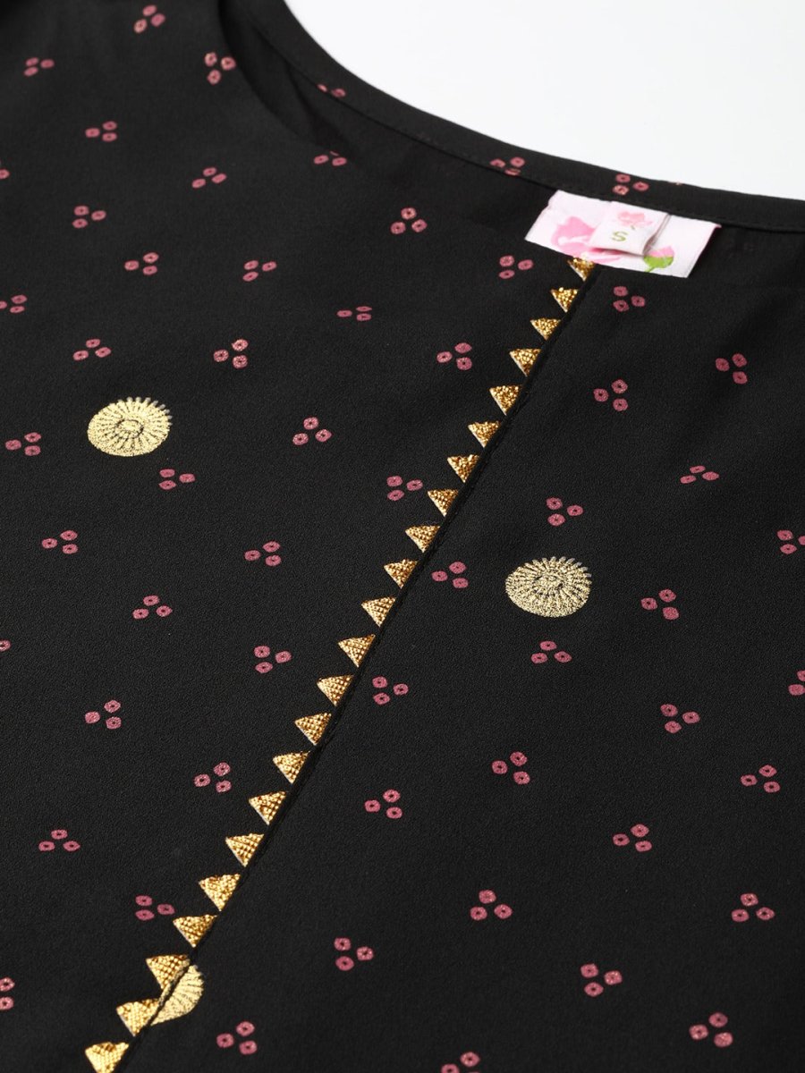 Ahalyaa Black & Pink Bandhani Khari Printed Kurta with Trousers & Dupatta | Grocsy